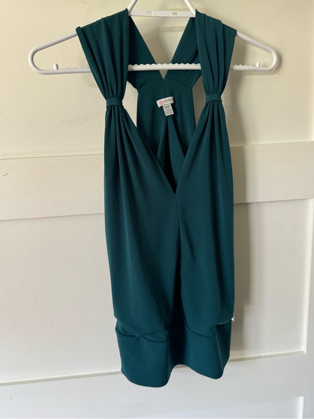 Guess Emerald Green Sleeveless Draped V-Neck Blouse
